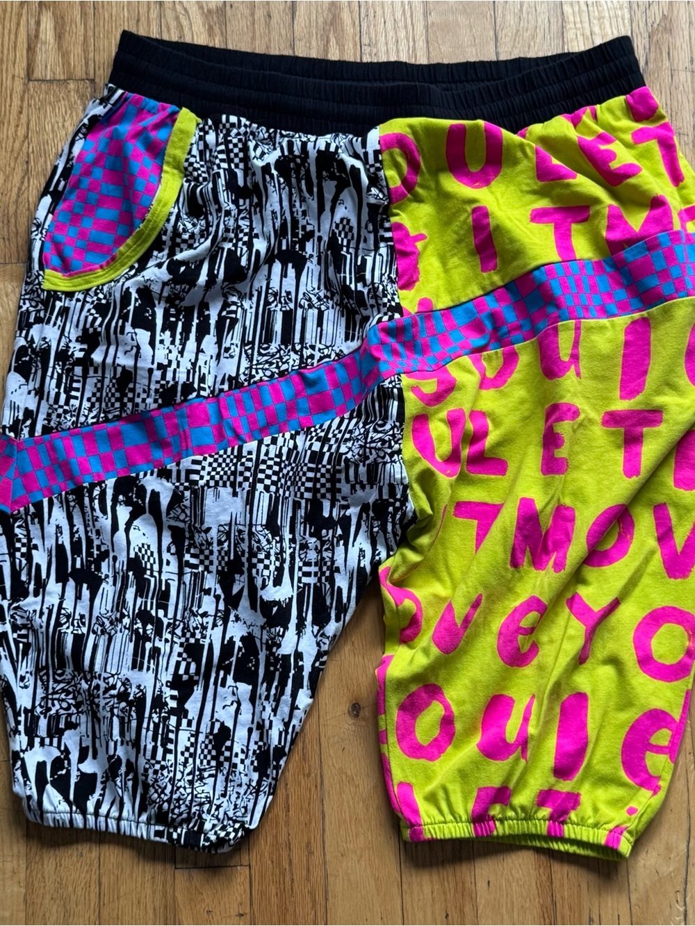 Zumba Fitness Neon Lime & Hot Pink capris with Black Graphic Panels